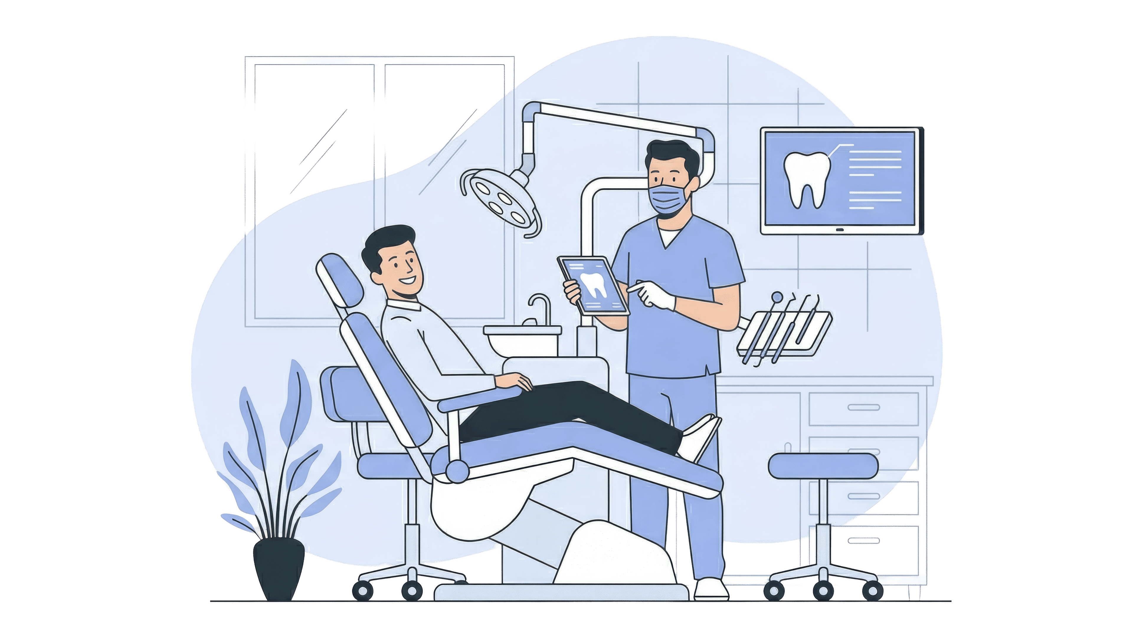 طبيب أسنان يشرح للمريض في العيادة